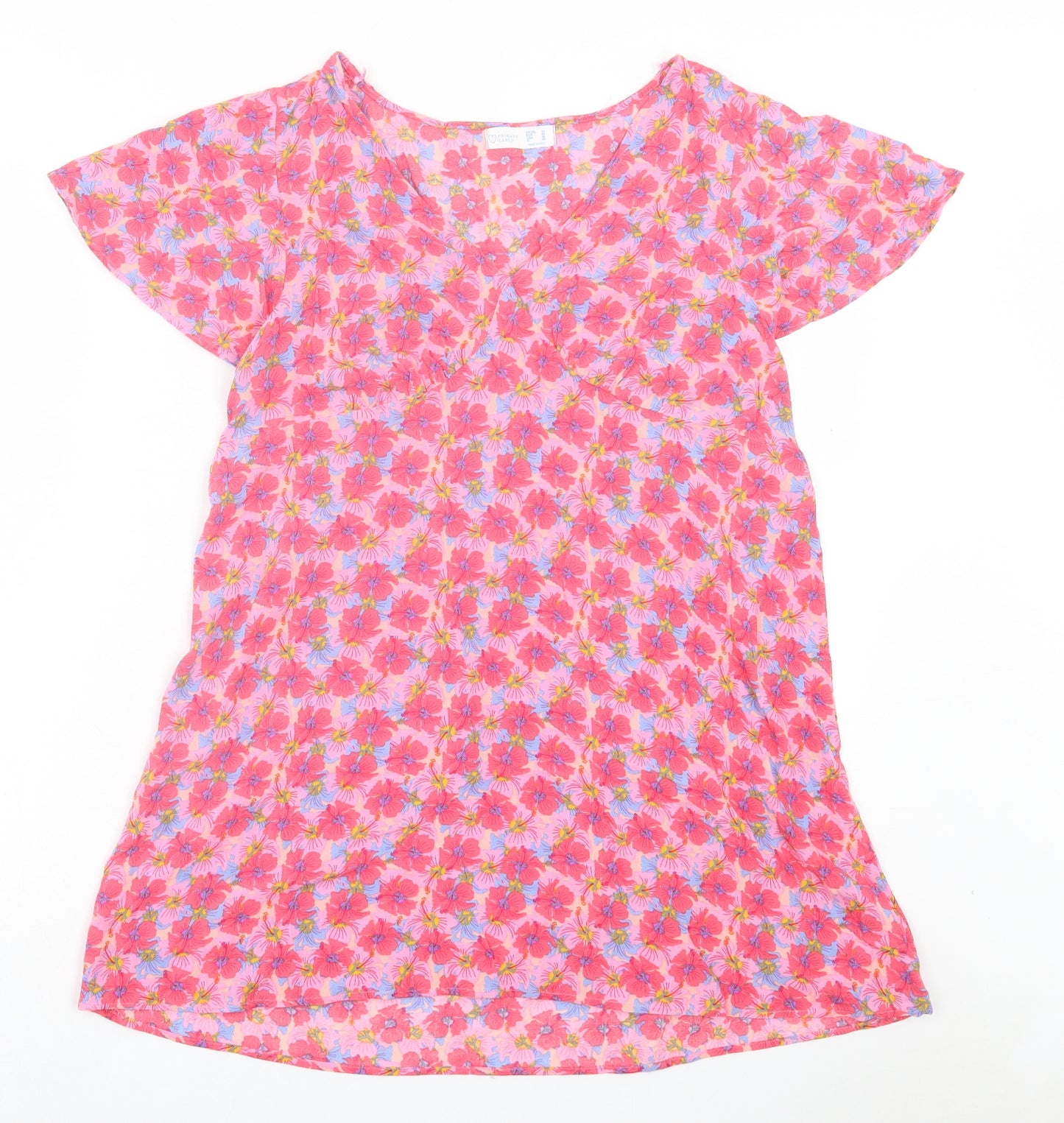 Primark Womens Pink Floral Viscose A-Line Size 16 V-Neck Pullover