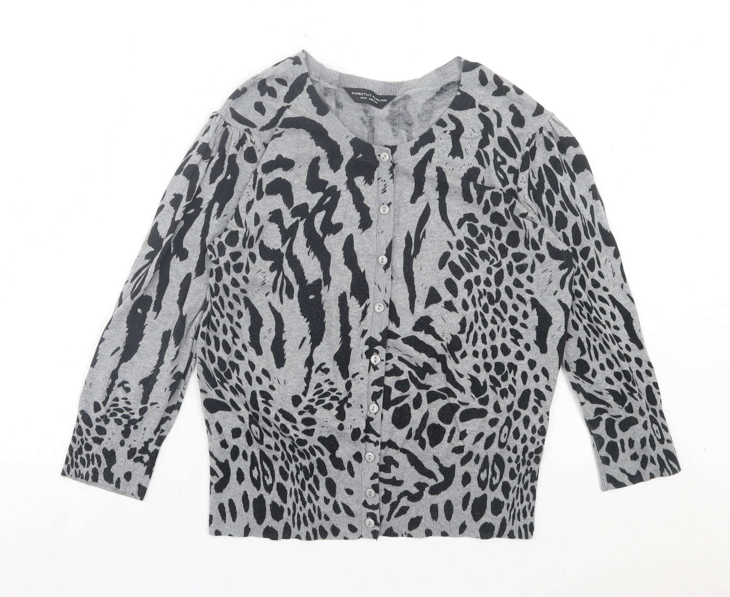 Dorothy Perkins Womens Grey Crew Neck Animal Print Cotton Cardigan Jumper Size 14