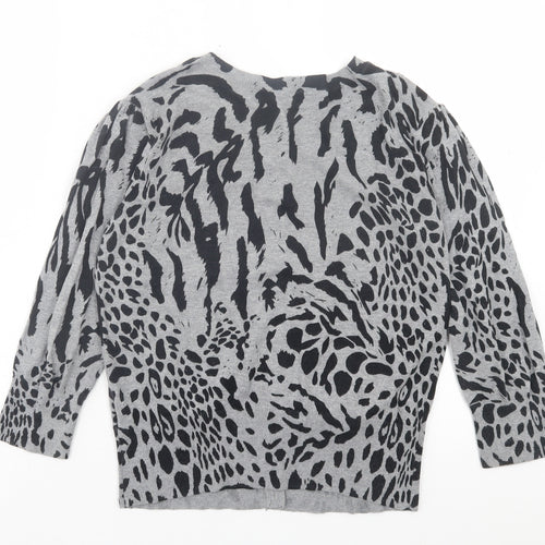 Dorothy Perkins Womens Grey Crew Neck Animal Print Cotton Cardigan Jumper Size 14