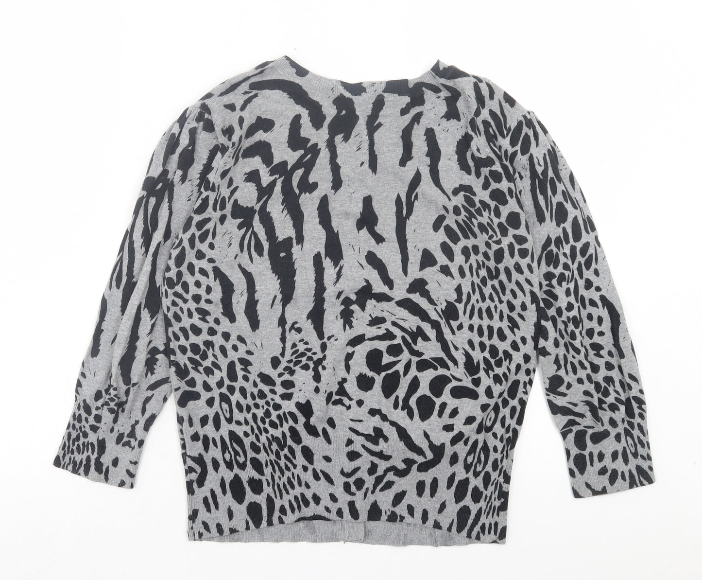 Dorothy Perkins Womens Grey Crew Neck Animal Print Cotton Cardigan Jumper Size 14