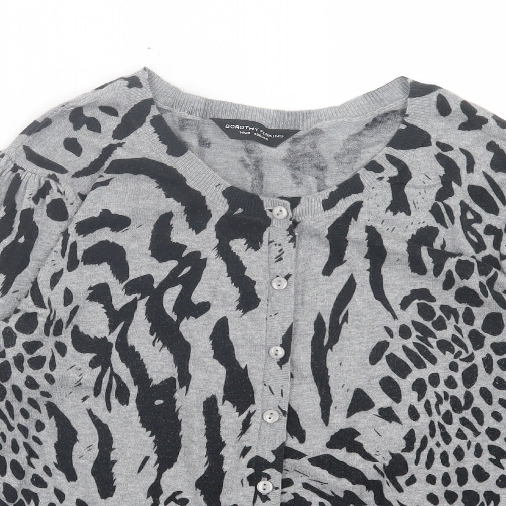 Dorothy Perkins Womens Grey Crew Neck Animal Print Cotton Cardigan Jumper Size 14