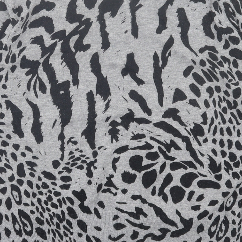 Dorothy Perkins Womens Grey Crew Neck Animal Print Cotton Cardigan Jumper Size 14
