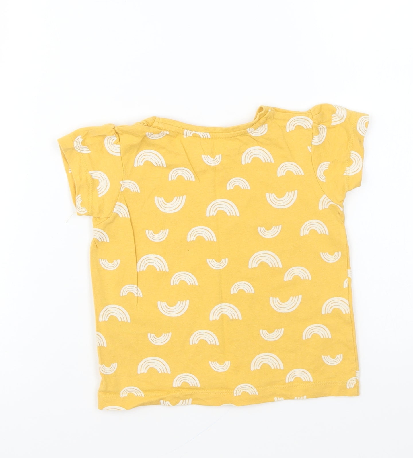 Primark Girls Yellow Geometric Cotton Basic T-Shirt Size 2-3 Years Round Neck Pullover - Rainbow