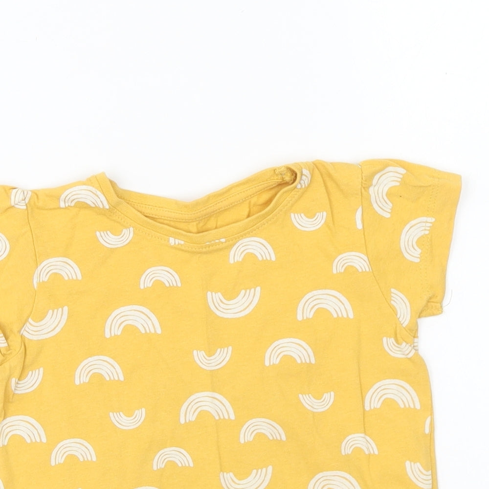 Primark Girls Yellow Geometric Cotton Basic T-Shirt Size 2-3 Years Round Neck Pullover - Rainbow