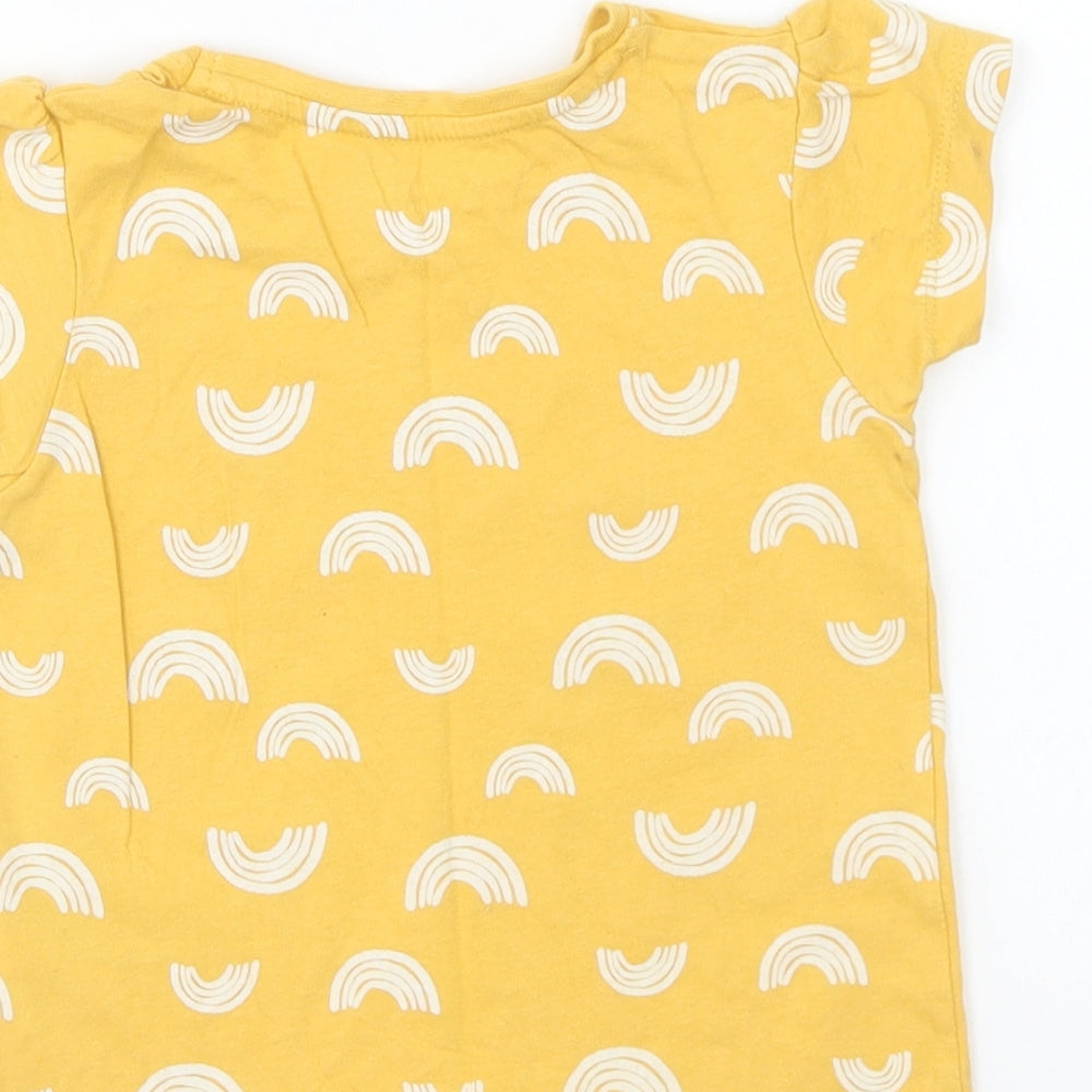 Primark Girls Yellow Geometric Cotton Basic T-Shirt Size 2-3 Years Round Neck Pullover - Rainbow