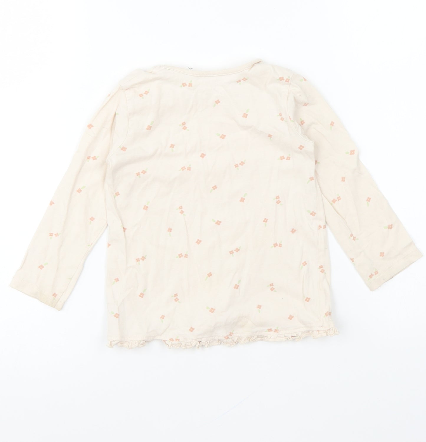 George Girls Beige Floral Cotton Basic T-Shirt Size 18-24 Months Round Neck Pullover
