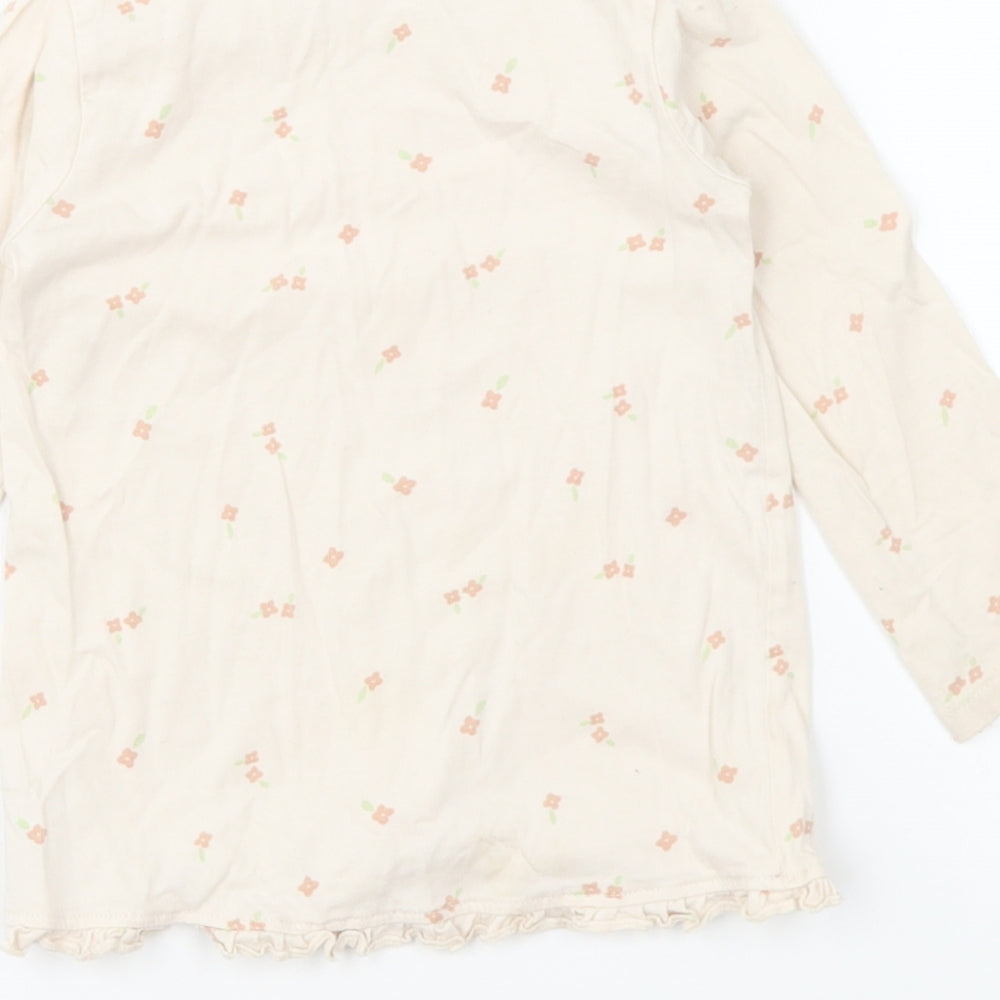 George Girls Beige Floral Cotton Basic T-Shirt Size 18-24 Months Round Neck Pullover