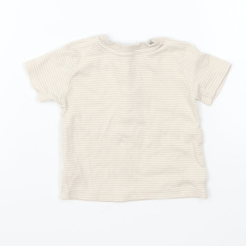 George Baby Beige Striped Cotton Basic T-Shirt Size 3-6 Months V-Neck Button - Giraffe