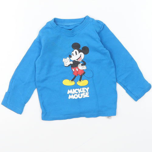 George Baby Blue Cotton Basic T-Shirt Size 6-9 Months Round Neck Pullover - Mickey Mouse