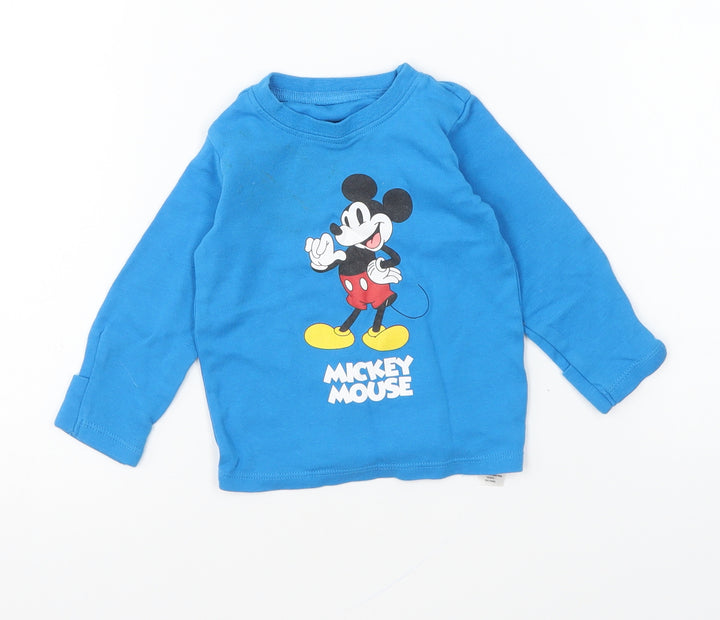 George Baby Blue Cotton Basic T-Shirt Size 6-9 Months Round Neck Pullover - Mickey Mouse