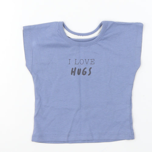 George Baby Blue Cotton Basic T-Shirt Size 3-6 Months Round Neck Pullover - I Love Hugs