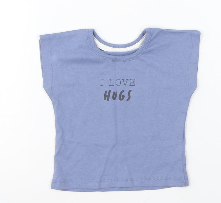 George Baby Blue Cotton Basic T-Shirt Size 3-6 Months Round Neck Pullover - I Love Hugs