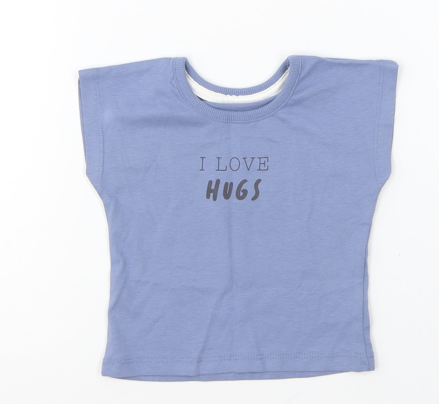 George Baby Blue Cotton Basic T-Shirt Size 3-6 Months Round Neck Pullover - I Love Hugs