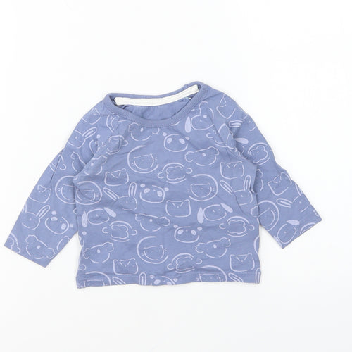 George Baby Blue Geometric Cotton Basic T-Shirt Size 3-6 Months Round Neck Pullover