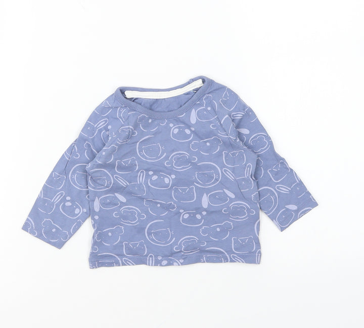 George Baby Blue Geometric Cotton Basic T-Shirt Size 3-6 Months Round Neck Pullover
