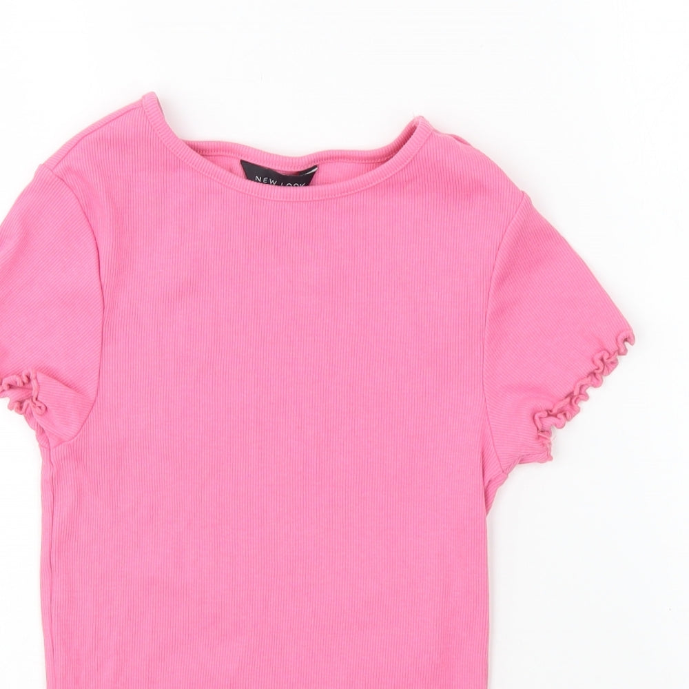 New Look Womens Pink Cotton Basic T-Shirt Size 8 Round Neck