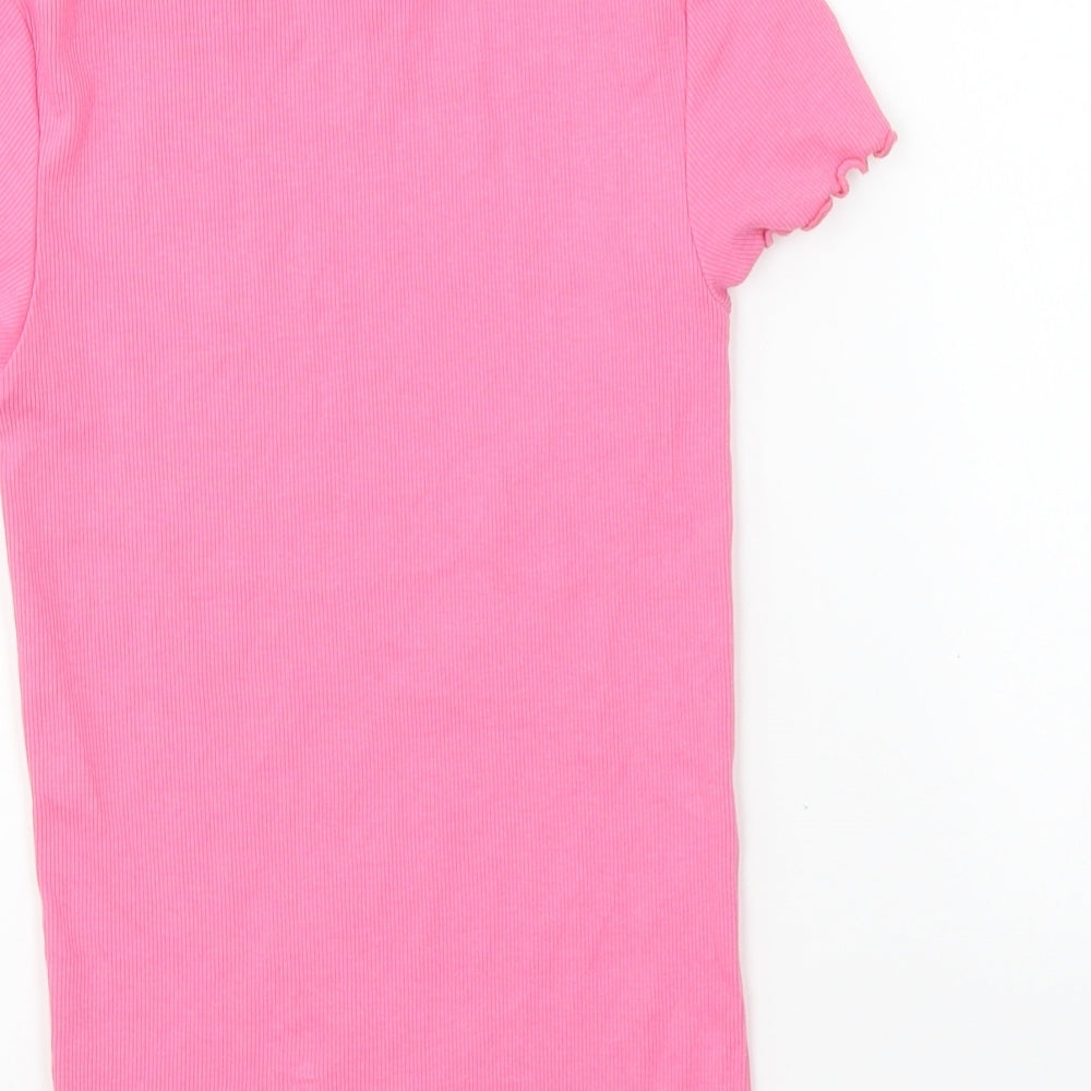 New Look Womens Pink Cotton Basic T-Shirt Size 8 Round Neck