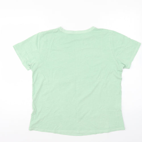 NJ Womens Green Cotton Basic T-Shirt Size 14 Round Neck - Wanderer