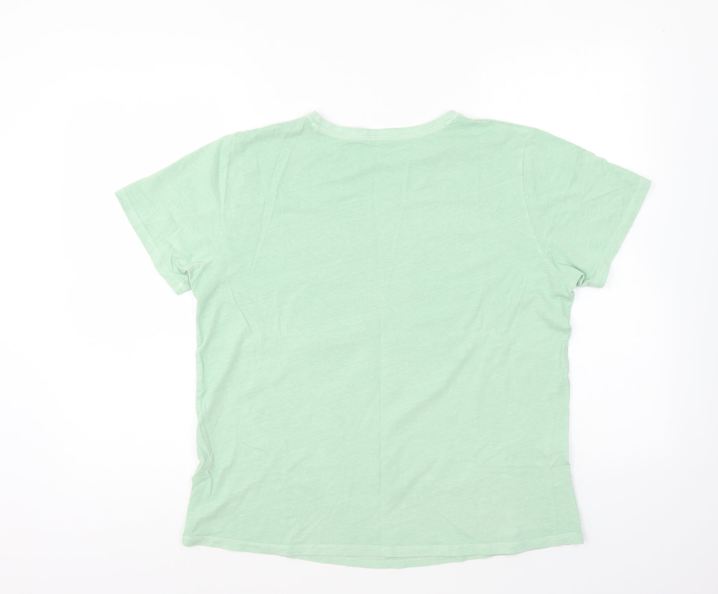 NJ Womens Green Cotton Basic T-Shirt Size 14 Round Neck - Wanderer