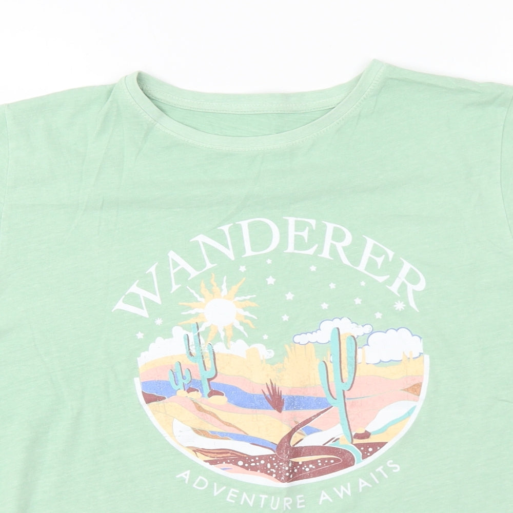 NJ Womens Green Cotton Basic T-Shirt Size 14 Round Neck - Wanderer