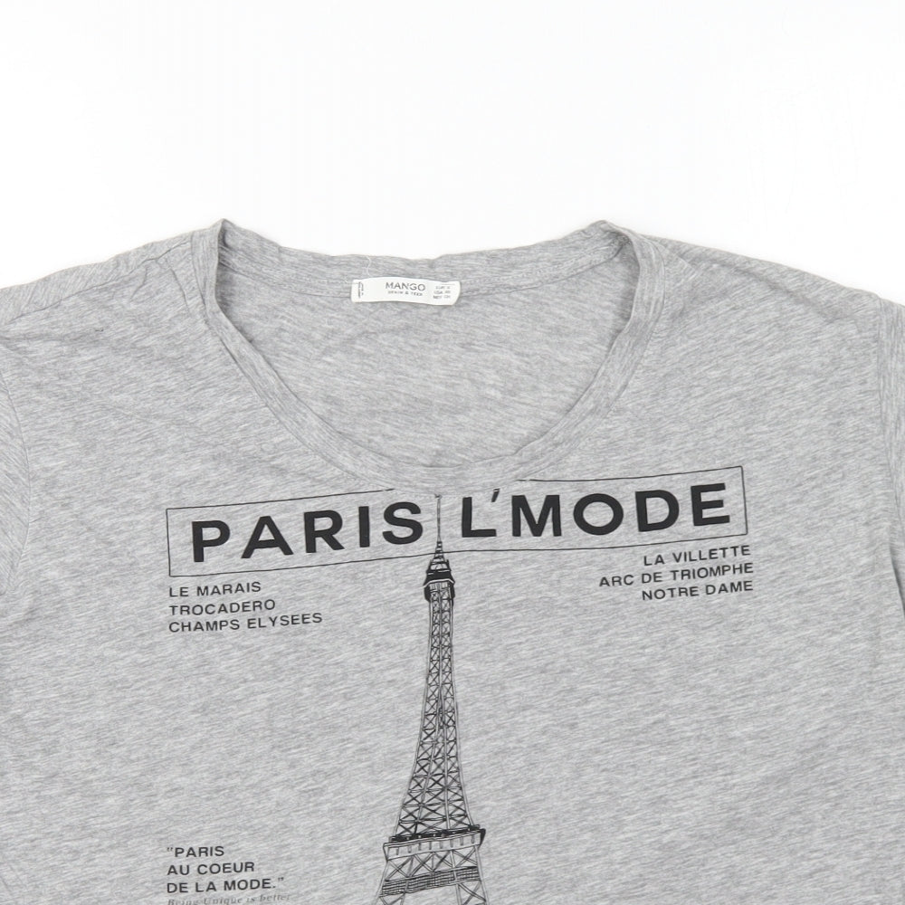 Mango Womens Grey Cotton Basic T-Shirt Size S Round Neck - Paris L'Mode