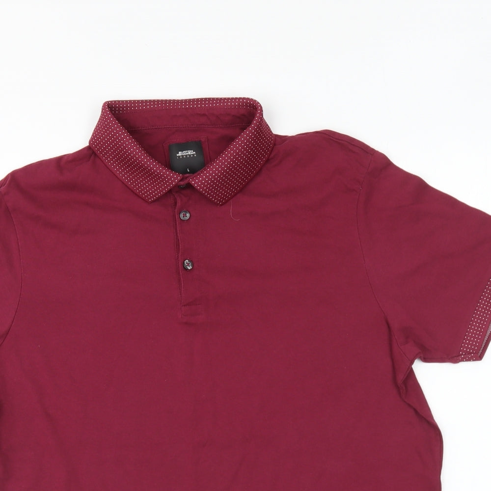 Burton Mens Purple Cotton Polo Size L Collared Button