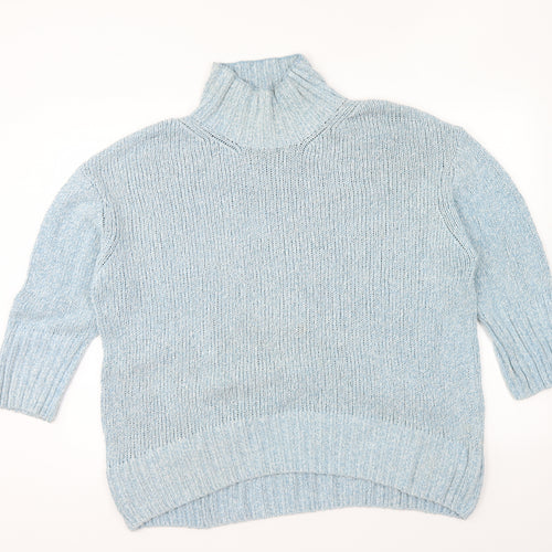 Marks and Spencer Womens Blue High Neck Cotton Pullover Jumper Size M