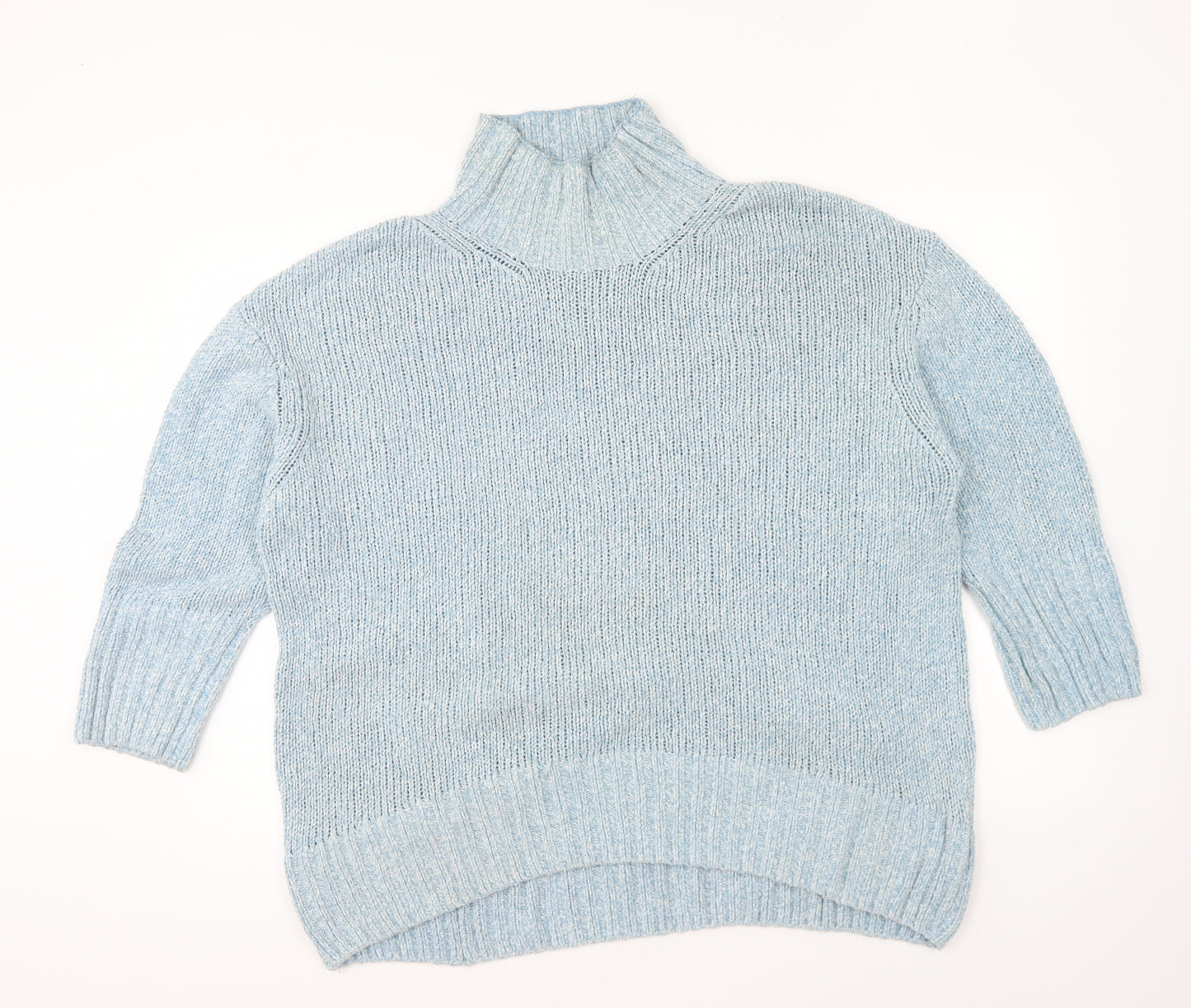 Marks and Spencer Womens Blue High Neck Cotton Pullover Jumper Size M