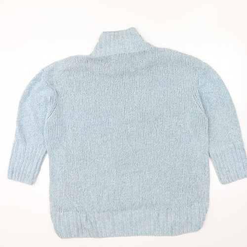 Marks and Spencer Womens Blue High Neck Cotton Pullover Jumper Size M