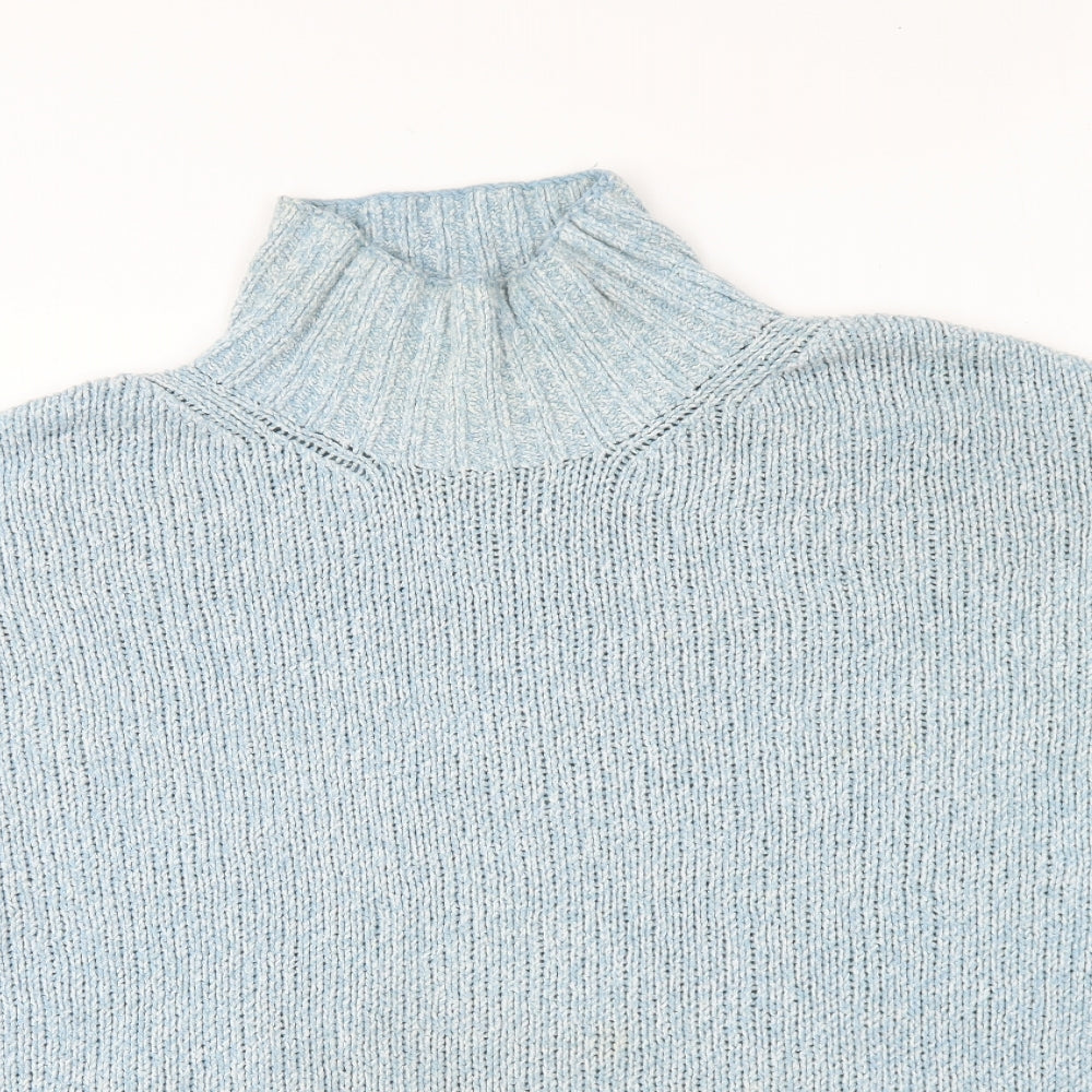 Marks and Spencer Womens Blue High Neck Cotton Pullover Jumper Size M