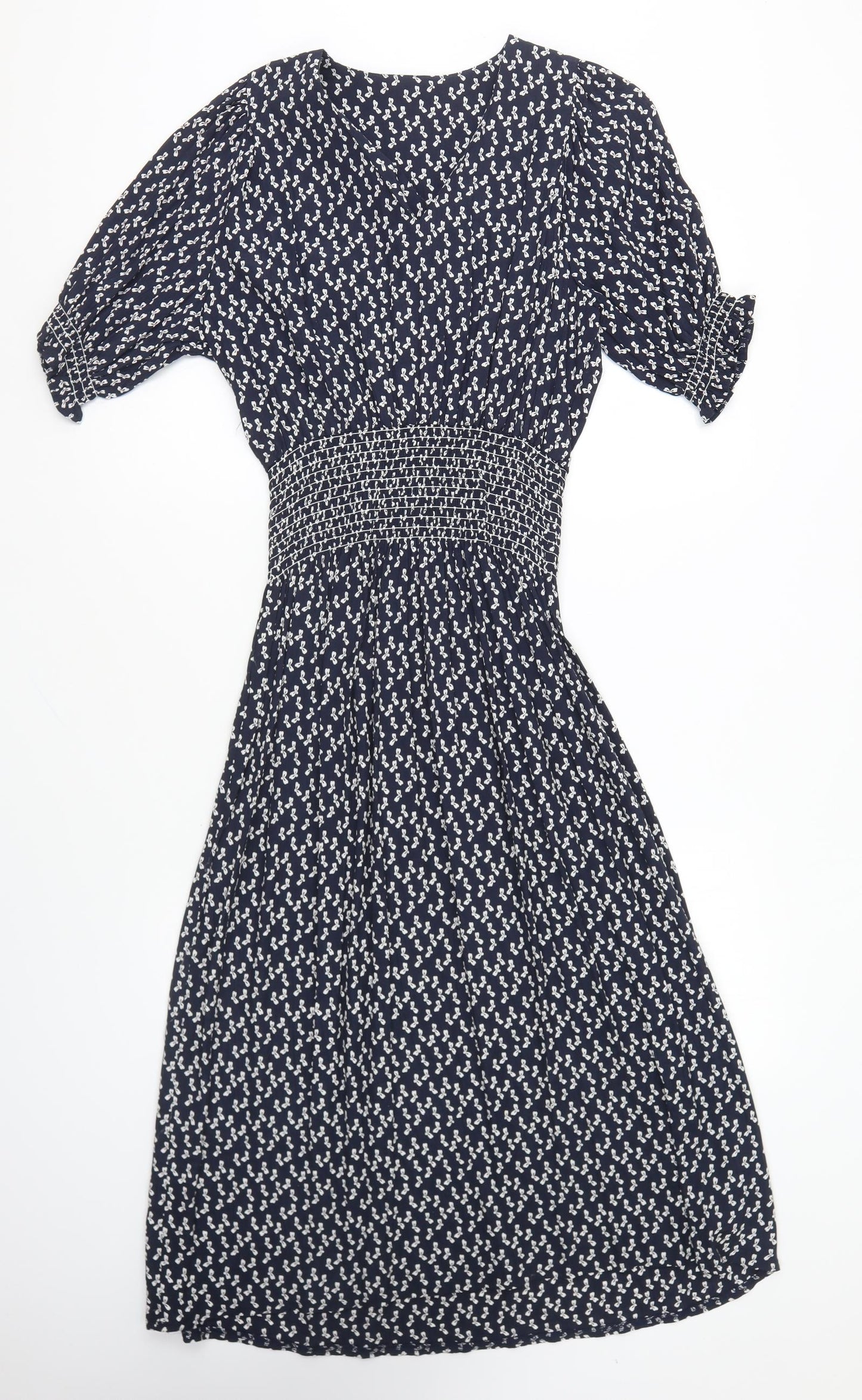 Genesis Womens Blue Geometric Polyester Fit & Flare Size 12 Boat Neck Pullover - Ribbon Print