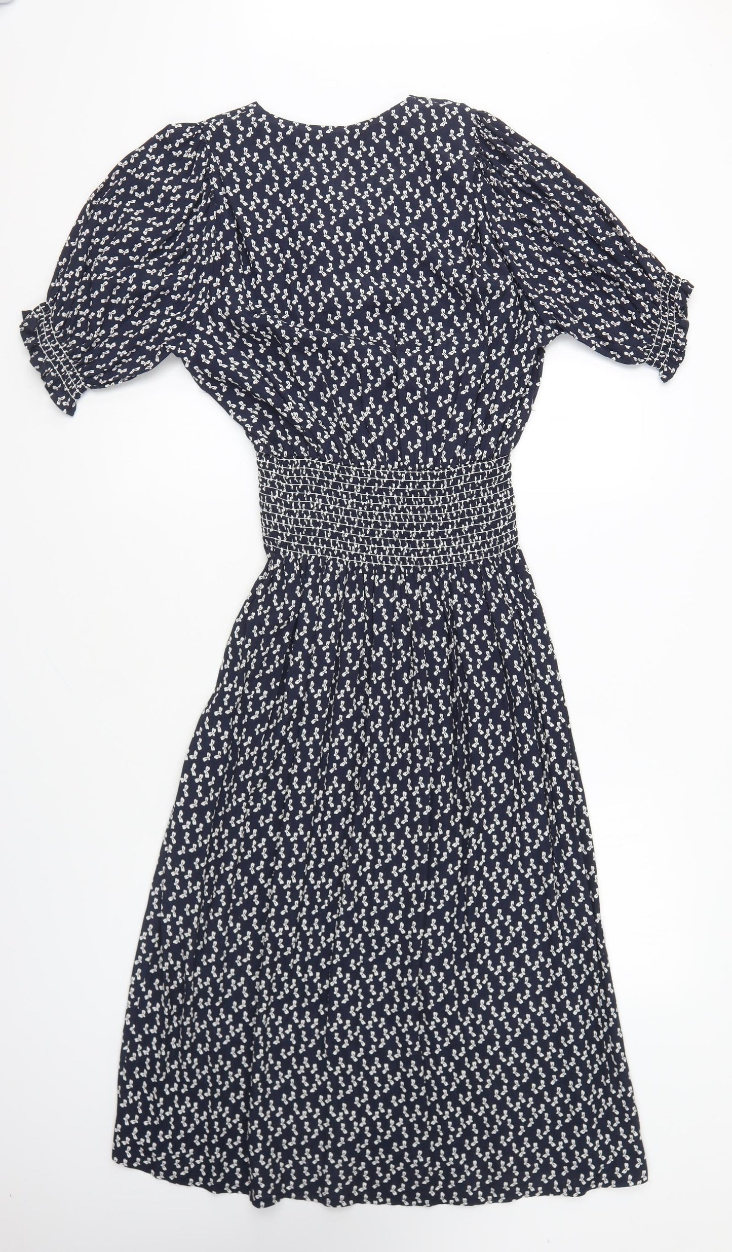 Genesis Womens Blue Geometric Polyester Fit & Flare Size 12 Boat Neck Pullover - Ribbon Print