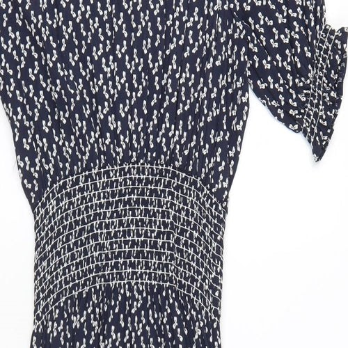 Genesis Womens Blue Geometric Polyester Fit & Flare Size 12 Boat Neck Pullover - Ribbon Print