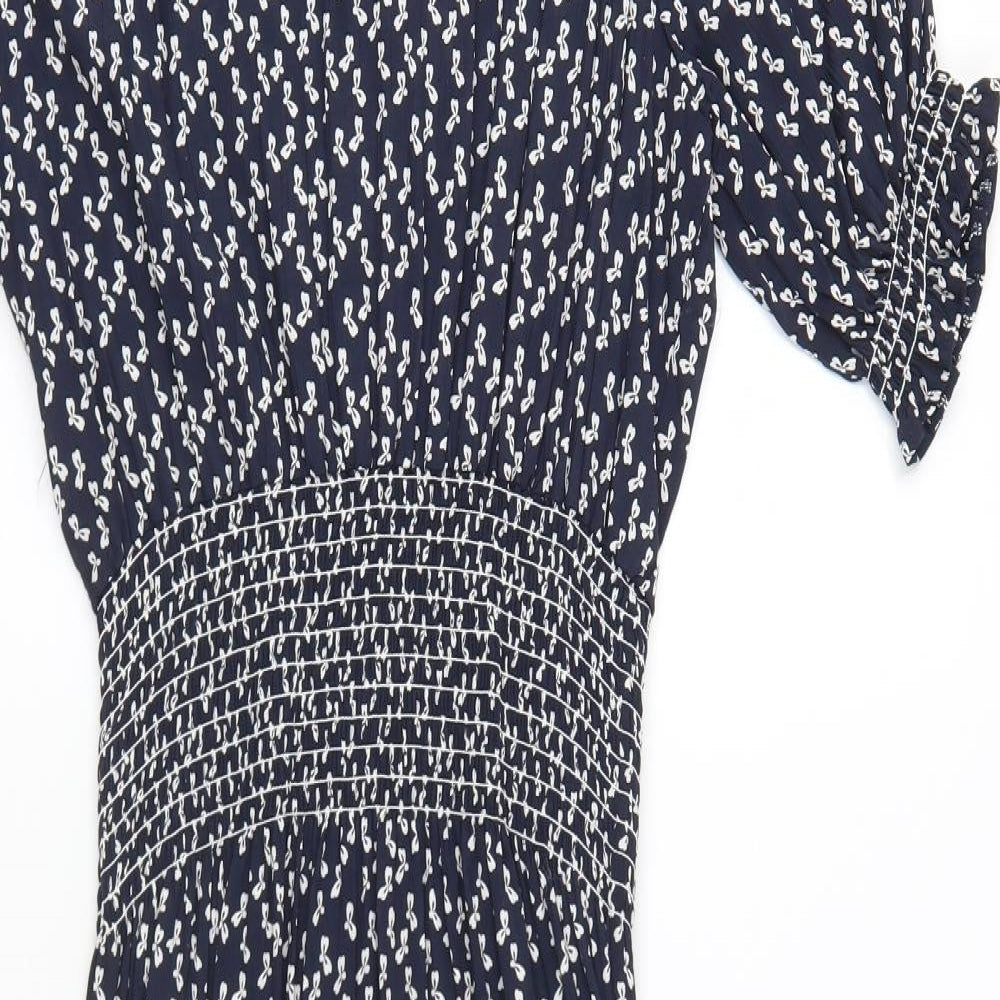 Genesis Womens Blue Geometric Polyester Fit & Flare Size 12 Boat Neck Pullover - Ribbon Print