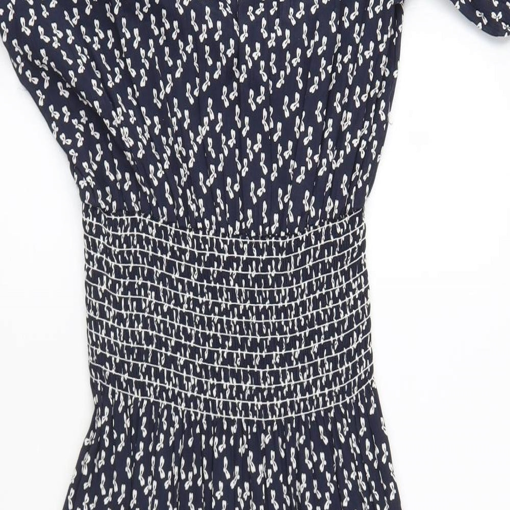 Genesis Womens Blue Geometric Polyester Fit & Flare Size 12 Boat Neck Pullover - Ribbon Print