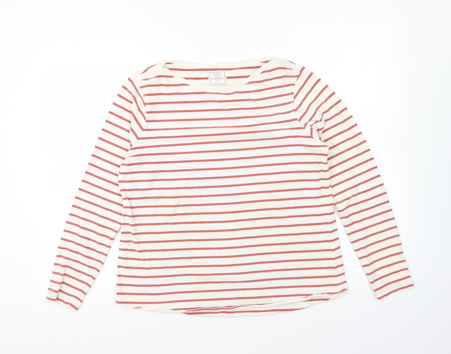 Fat Face Womens Red Striped Cotton Basic T-Shirt Size 12 Round Neck