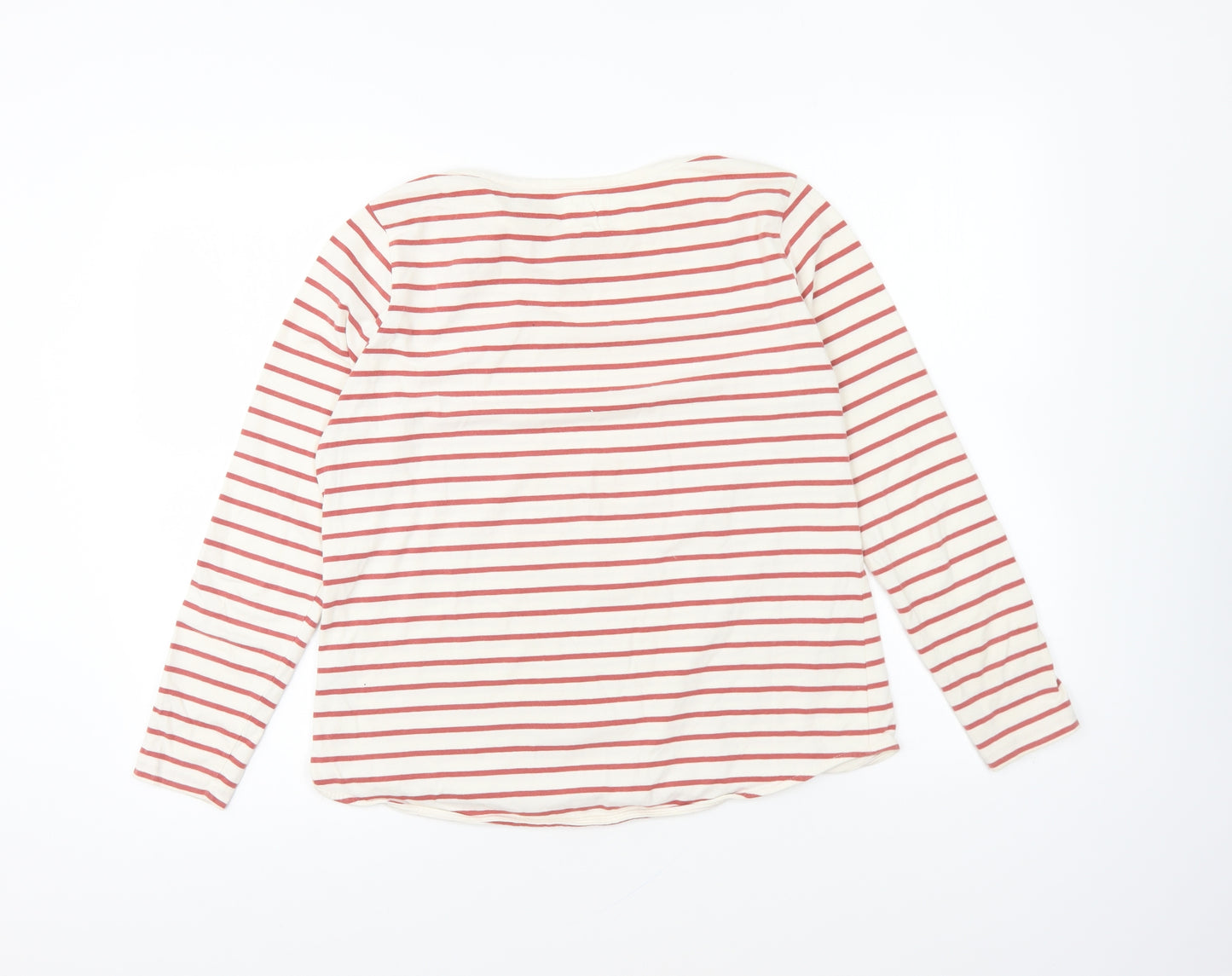 Fat Face Womens Red Striped Cotton Basic T-Shirt Size 12 Round Neck