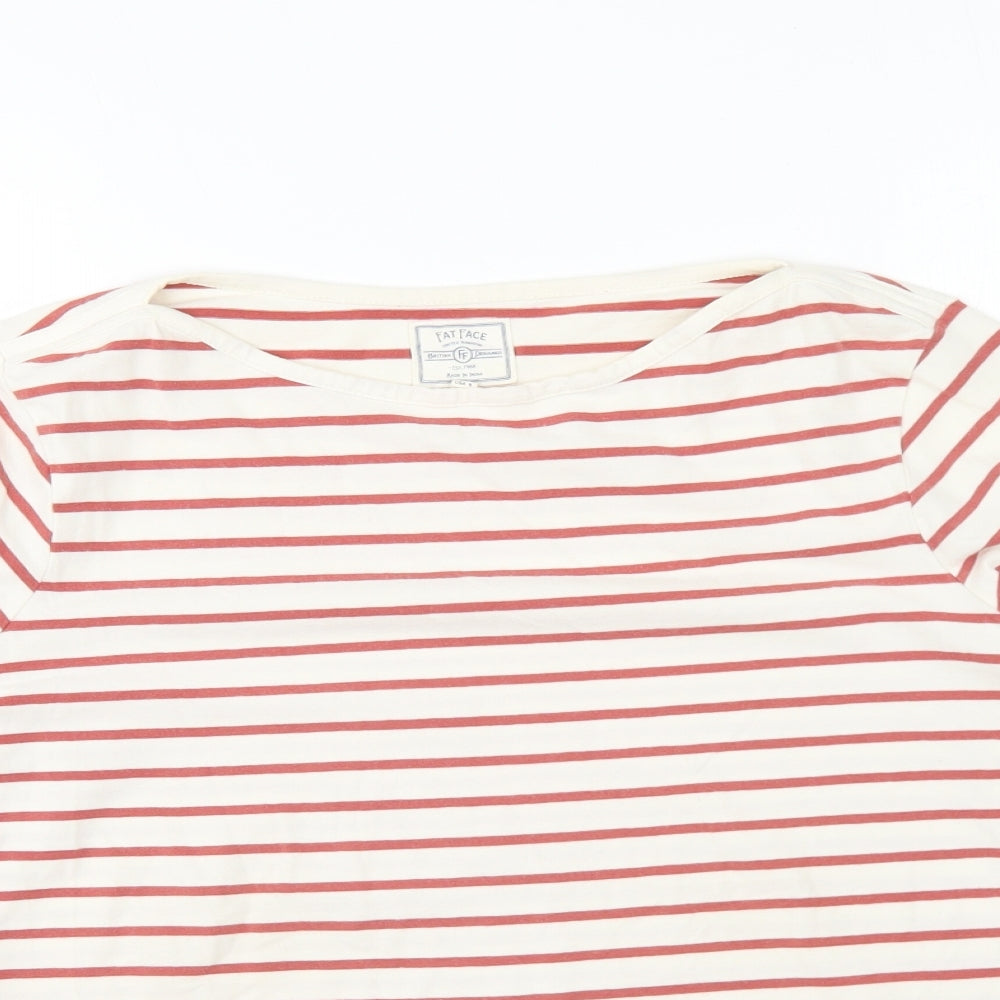Fat Face Womens Red Striped Cotton Basic T-Shirt Size 12 Round Neck