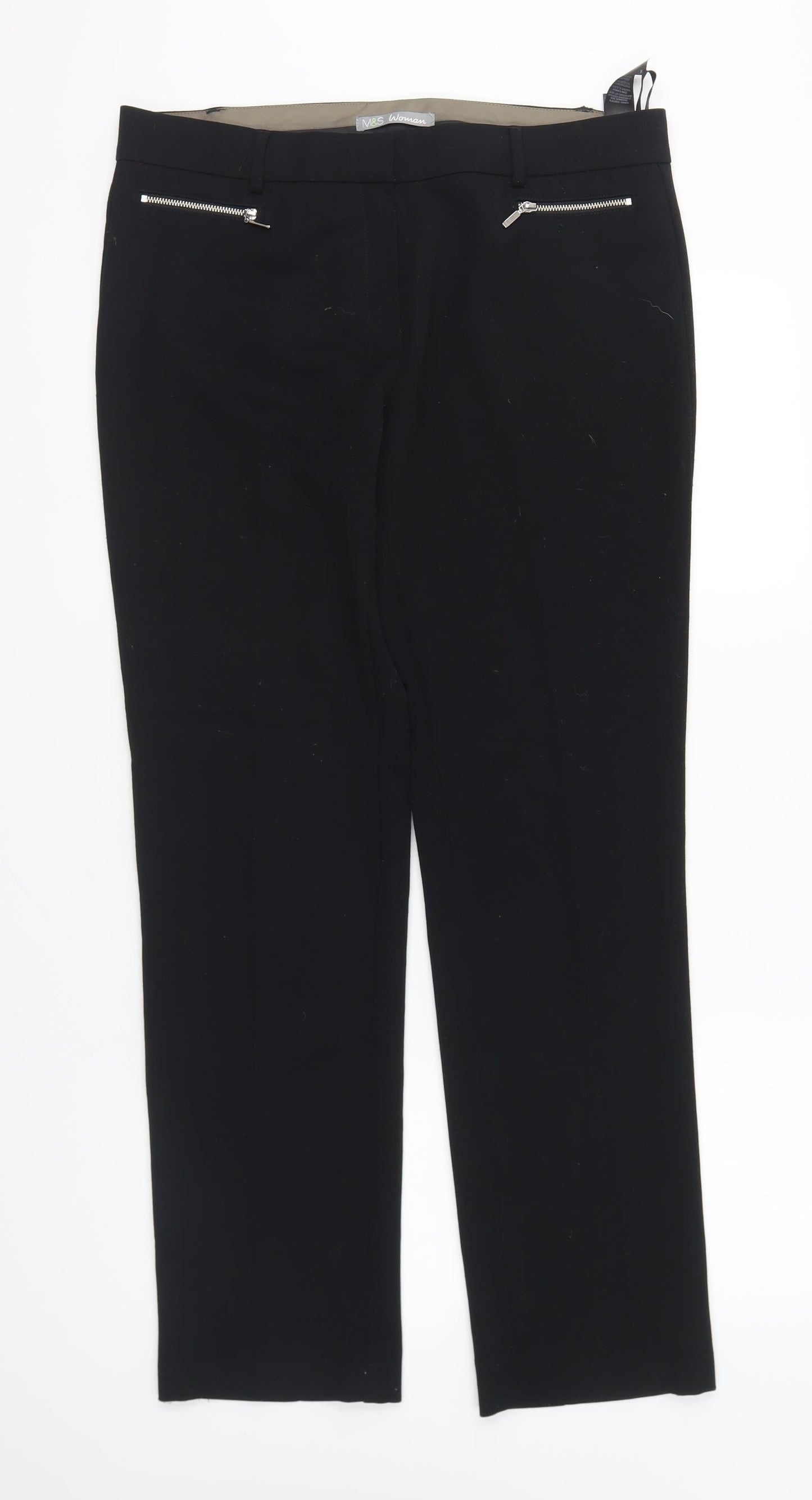 Marks and Spencer Womens Black Polyester Trousers Size 14 L29 in Regular Hook & Eye