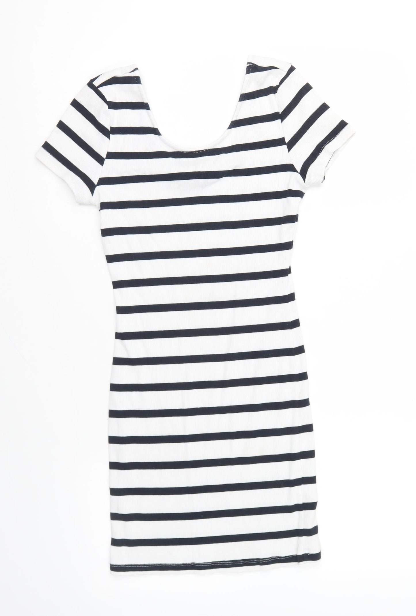 Primark Womens Blue Striped Cotton Bodycon Size 12 Round Neck Pullover