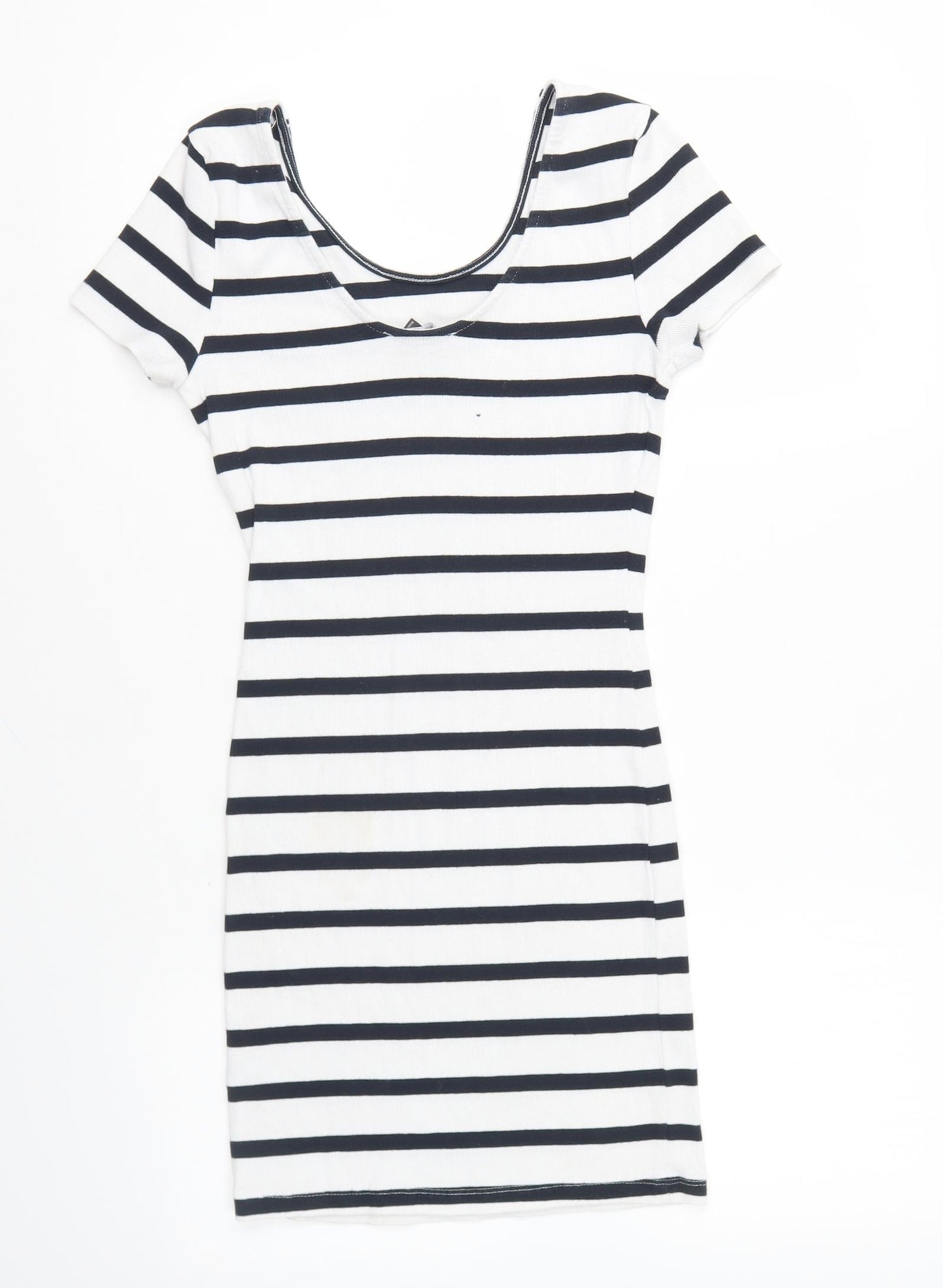 Primark Womens Blue Striped Cotton Bodycon Size 12 Round Neck Pullover