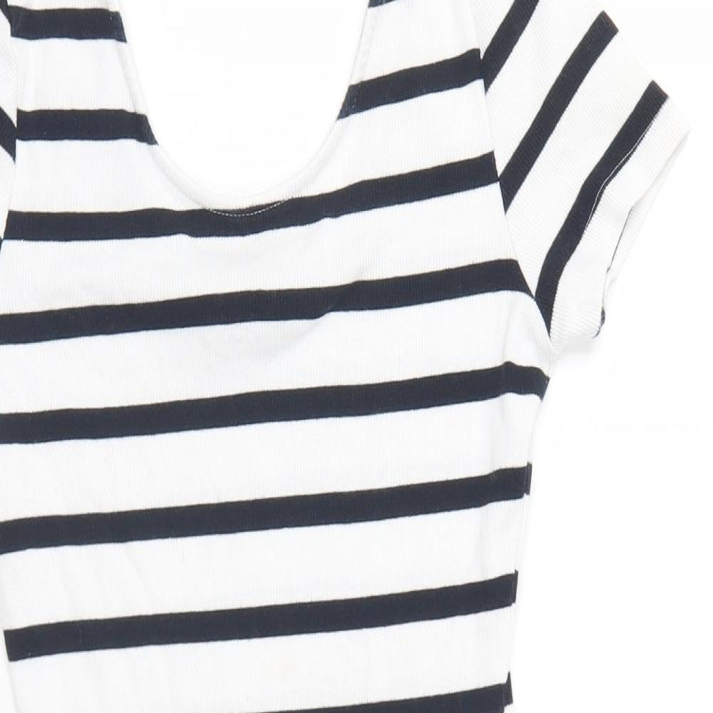 Primark Womens Blue Striped Cotton Bodycon Size 12 Round Neck Pullover