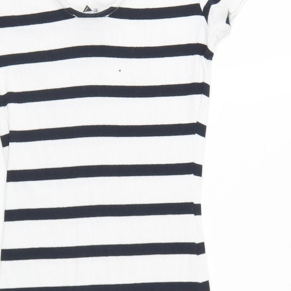 Primark Womens Blue Striped Cotton Bodycon Size 12 Round Neck Pullover