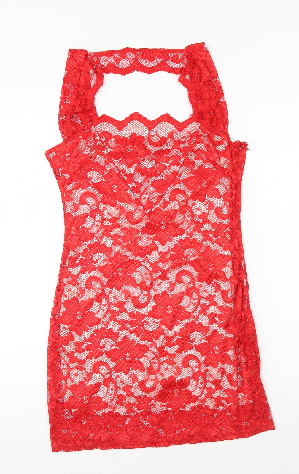 Cotton Candy Womens Red Polyester Bodycon Size 12 Square Neck Zip