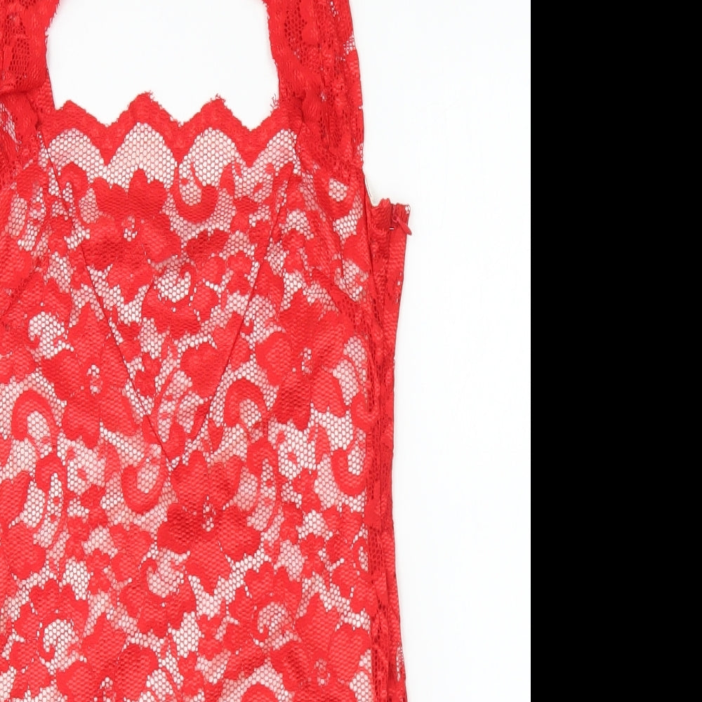Cotton Candy Womens Red Polyester Bodycon Size 12 Square Neck Zip