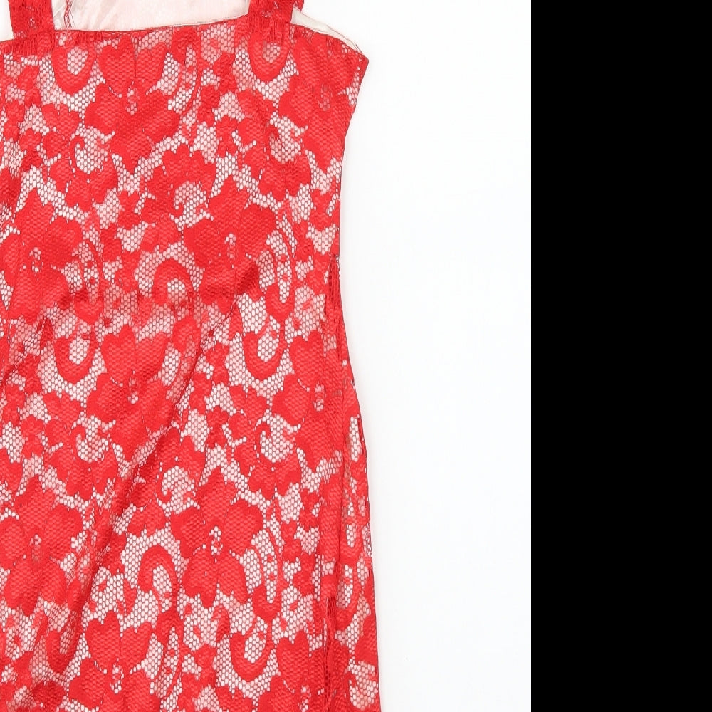 Cotton Candy Womens Red Polyester Bodycon Size 12 Square Neck Zip