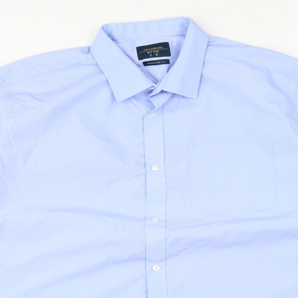 F&F Mens Blue Polyester Dress Shirt Size 18 Collared Button