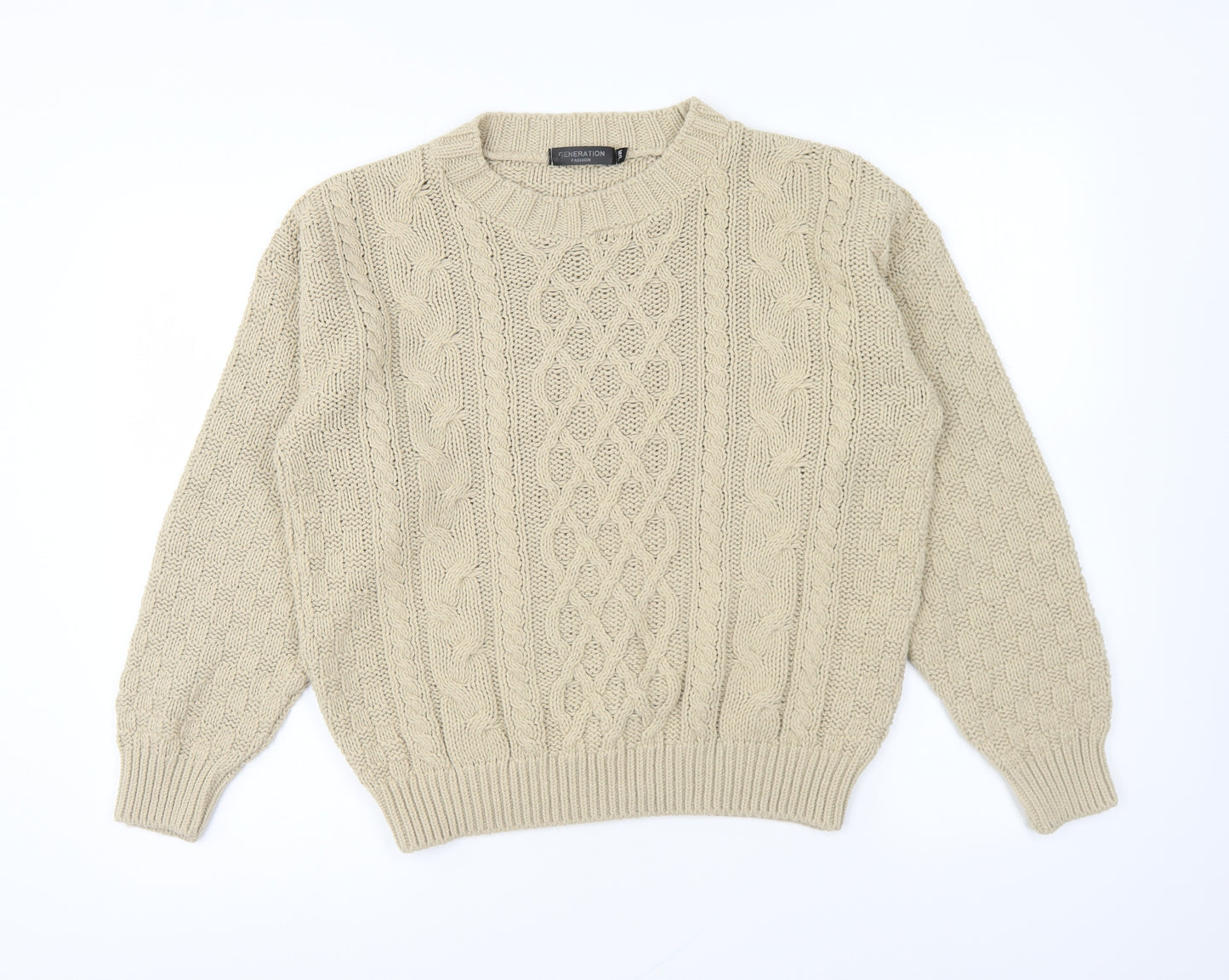 Generation Fashion Womens Beige Round Neck Acrylic Pullover Jumper Size M