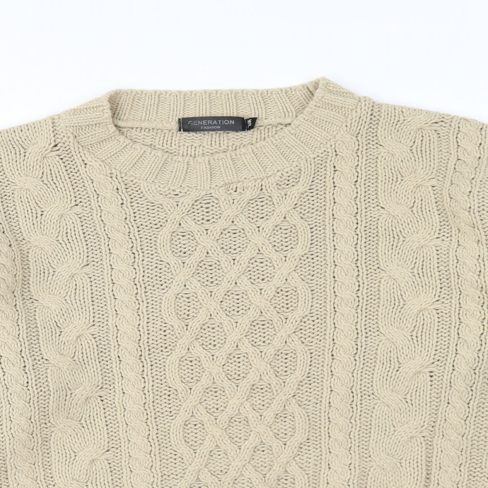 Generation Fashion Womens Beige Round Neck Acrylic Pullover Jumper Size M