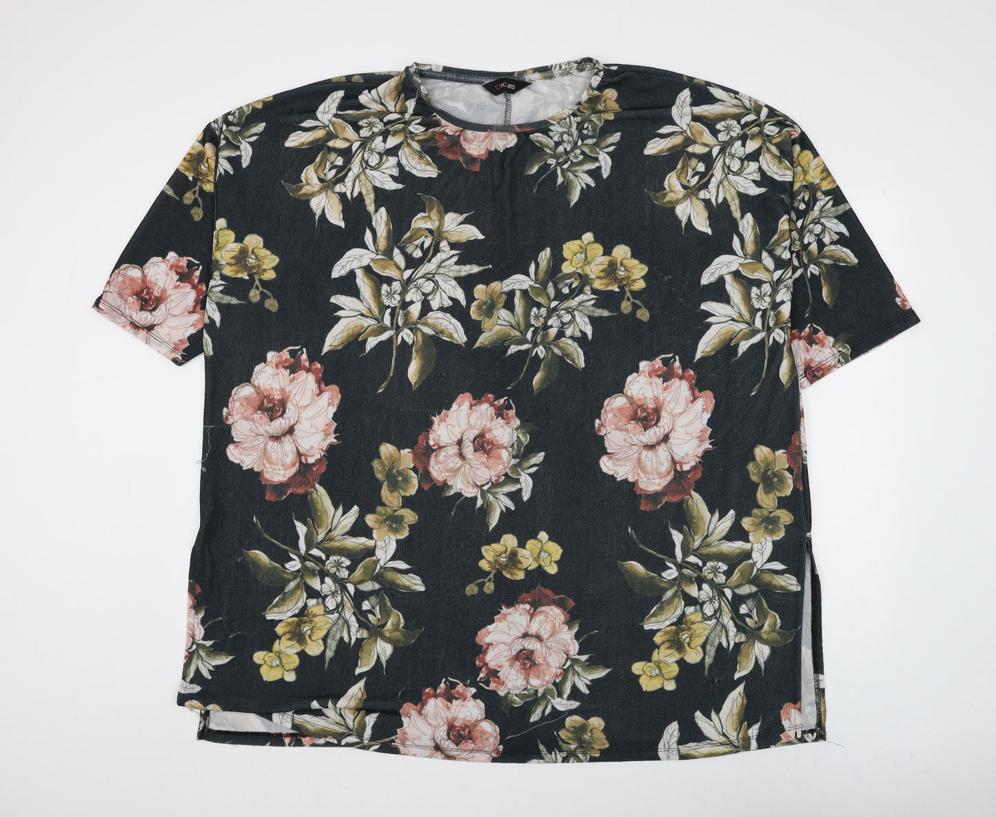 Yours Womens Black Floral Polyester Basic Blouse Size 22 Round Neck